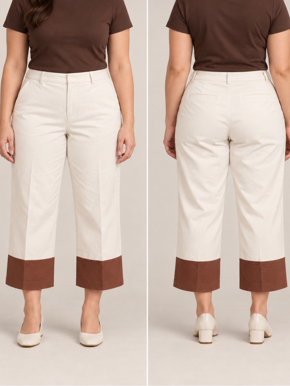 Alfani Cream and Brown Women's Pants